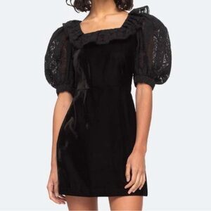 (Brand New) Sea New York Black Embroidery Puff Sleeve Cocktail Dress